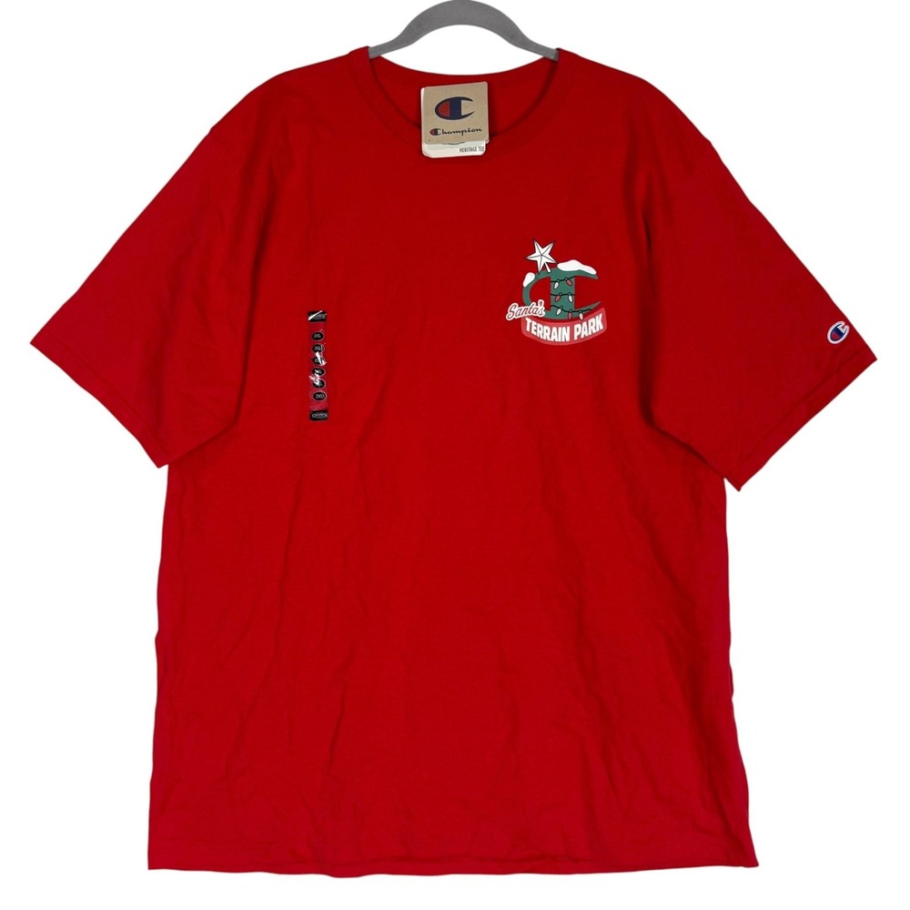 Champion Shirt Mens 2XL Red Santa Terrain Park Snowboard Graphic Tee Heritage